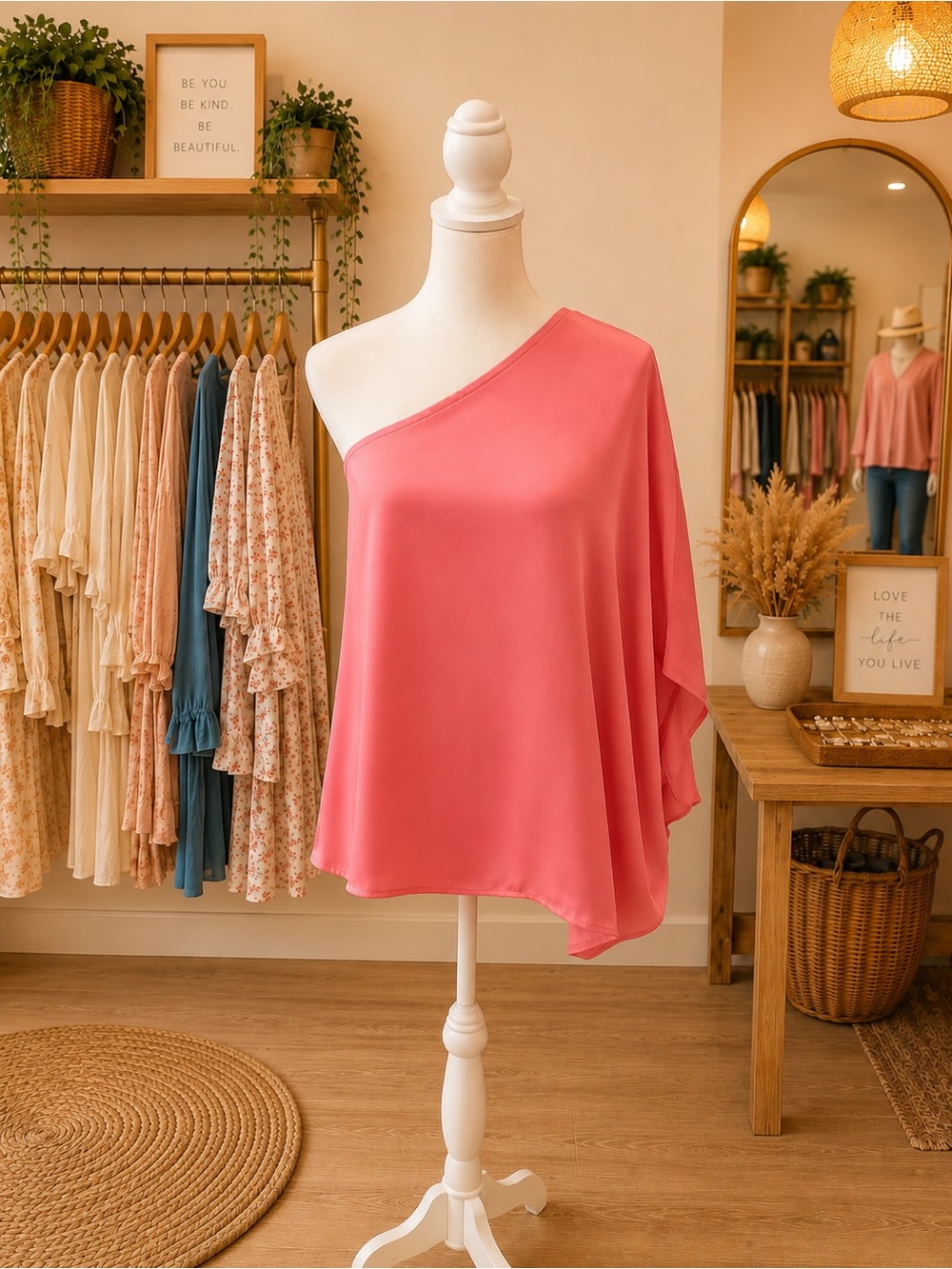 Easel Pink Satin One Shoulder Blouse NWT Flowy Boutique Top S M L